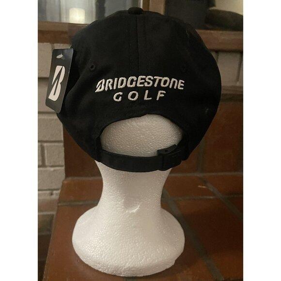 New Bridgestone Golf White Embroidered Black Adjustable Strap Baseball Cap Hat - Picture 3 of 5
